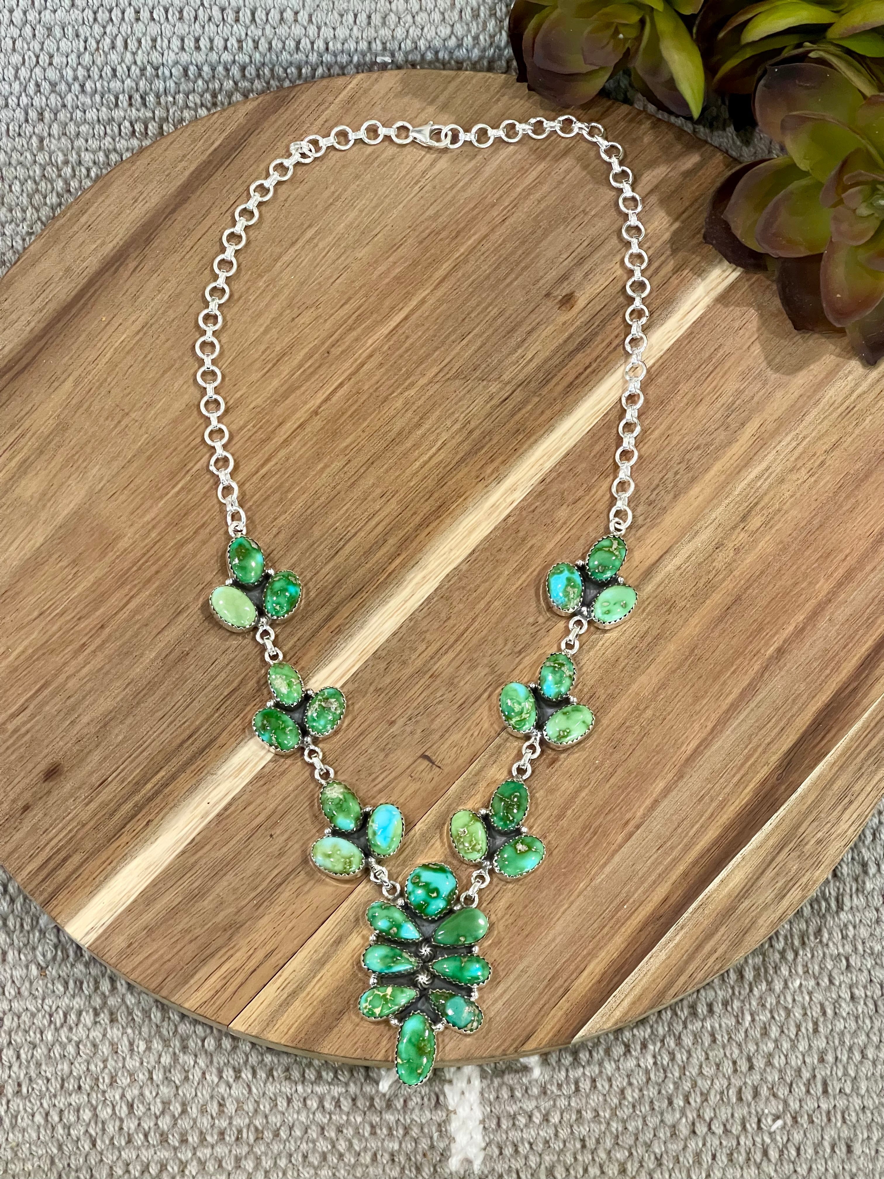 Handmade Sterling Silver & Sonoran Mountain Turquoise Cluster Necklace